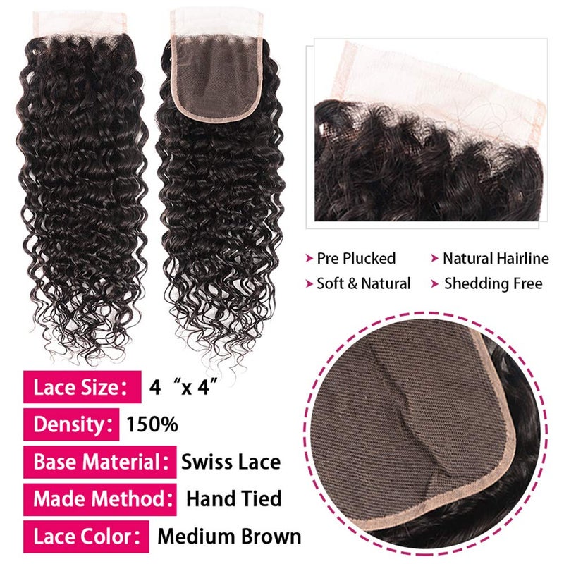 Miss GAGA Wet and Wavy Bundles with Closure (10 12 14+10) 8A Unprocessed Water Wave Hair 3 Bundles 100% Virgin Brazilian Human Hair Bundles with Closure Can Be Dyed - Image 3